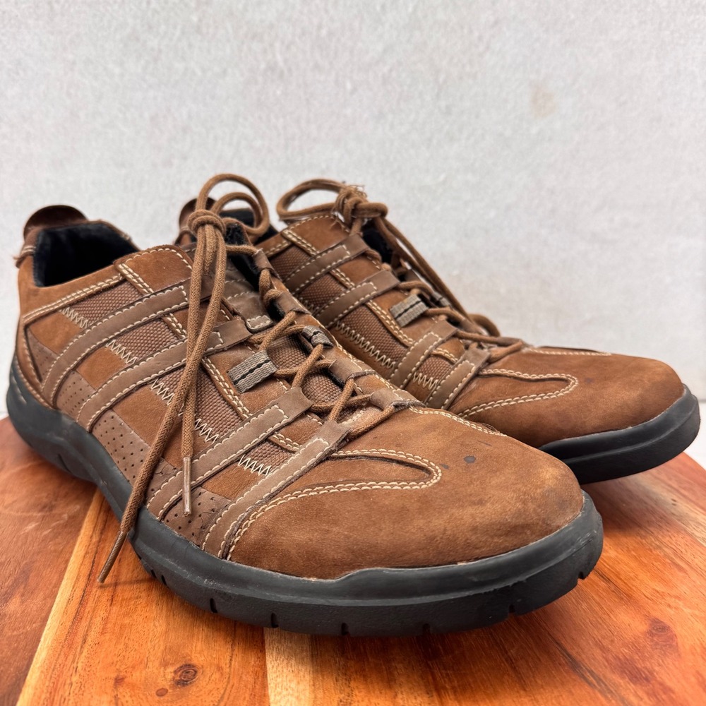 Clarks Leather Upper Casual Comfort Lace Up Walking Shoes Brown Mens 10M Classic
